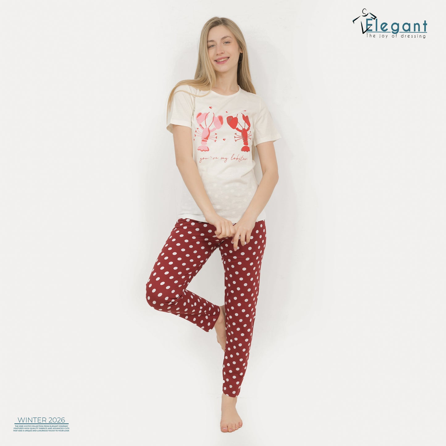 PJs Pants Cotton - Offwhite burgundy - you are my lobster