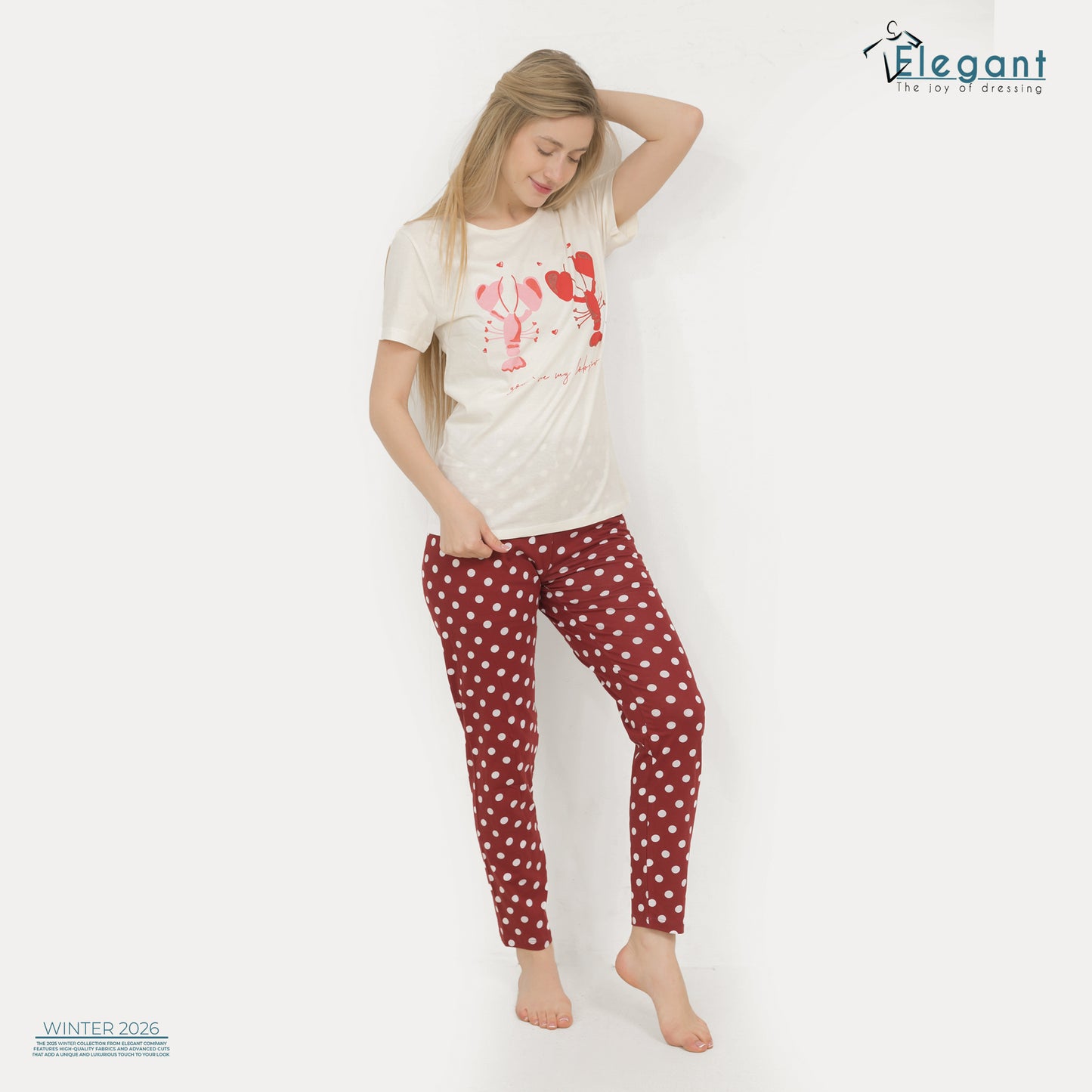 PJs Pants Cotton - Offwhite burgundy - you are my lobster