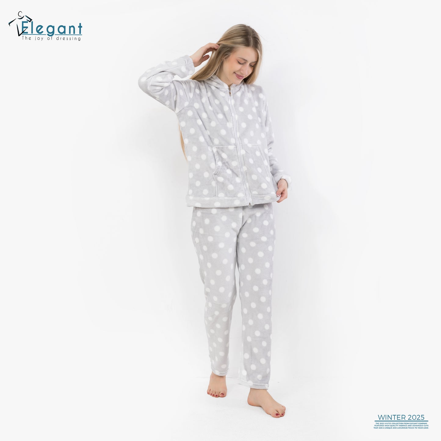 Polar Zipper PJ Hoodie - Grey Dots