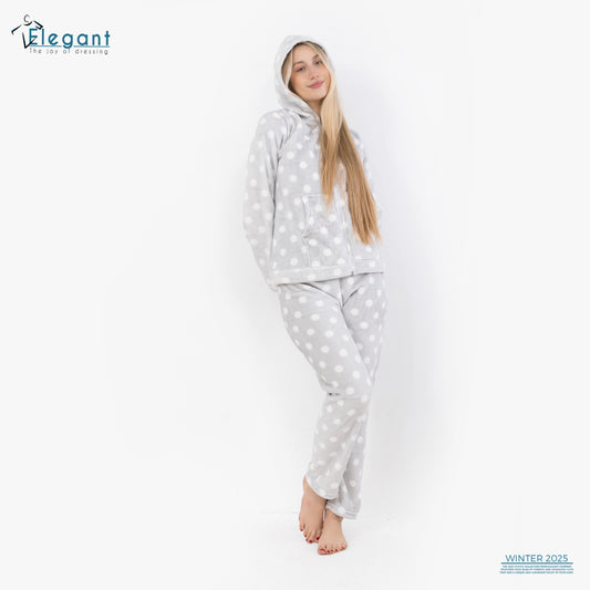 Polar Zipper PJ Hoodie - Grey Dots