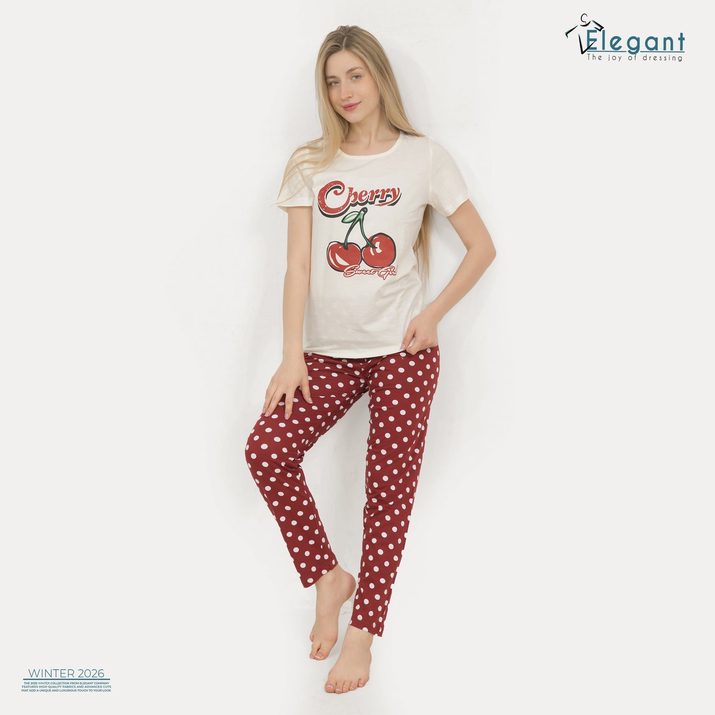 PJs Pants Cotton - Offwhite burgundy dots - Cherry
