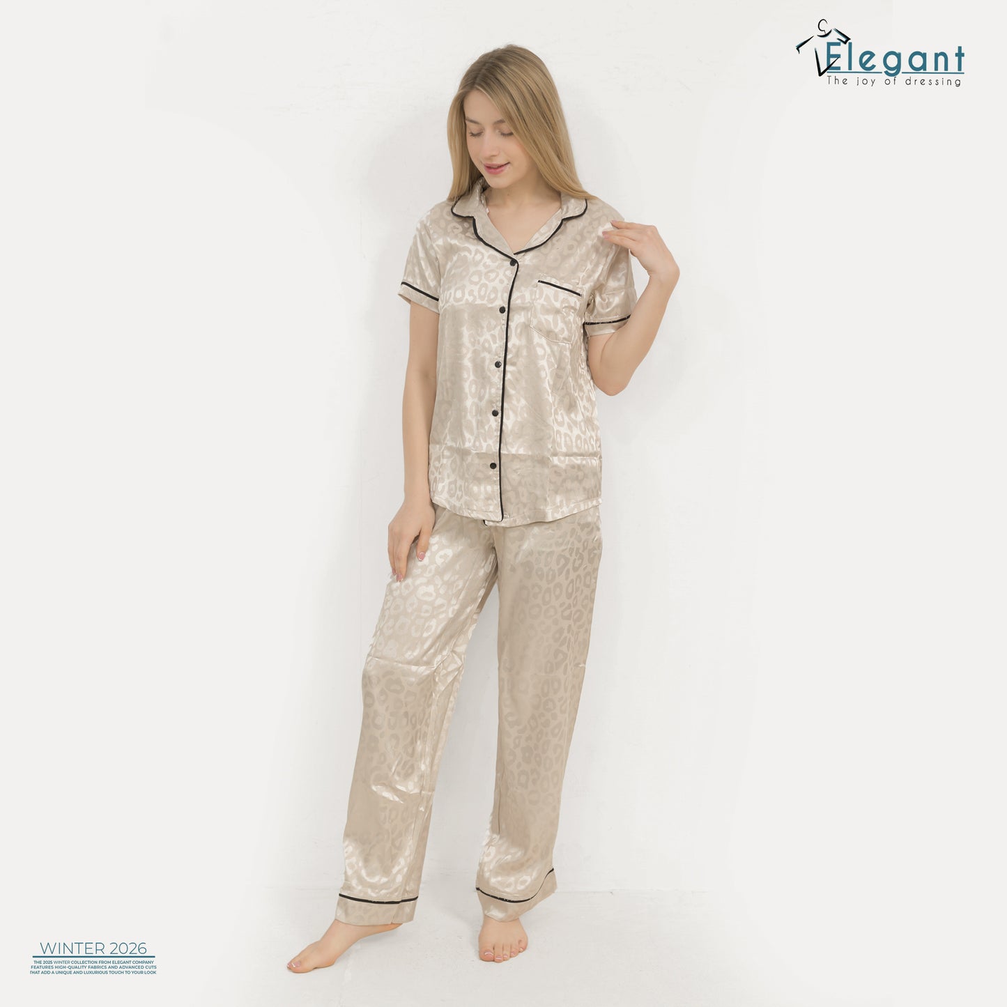 Satin Classic PJ Pants - Jacquard Champagne