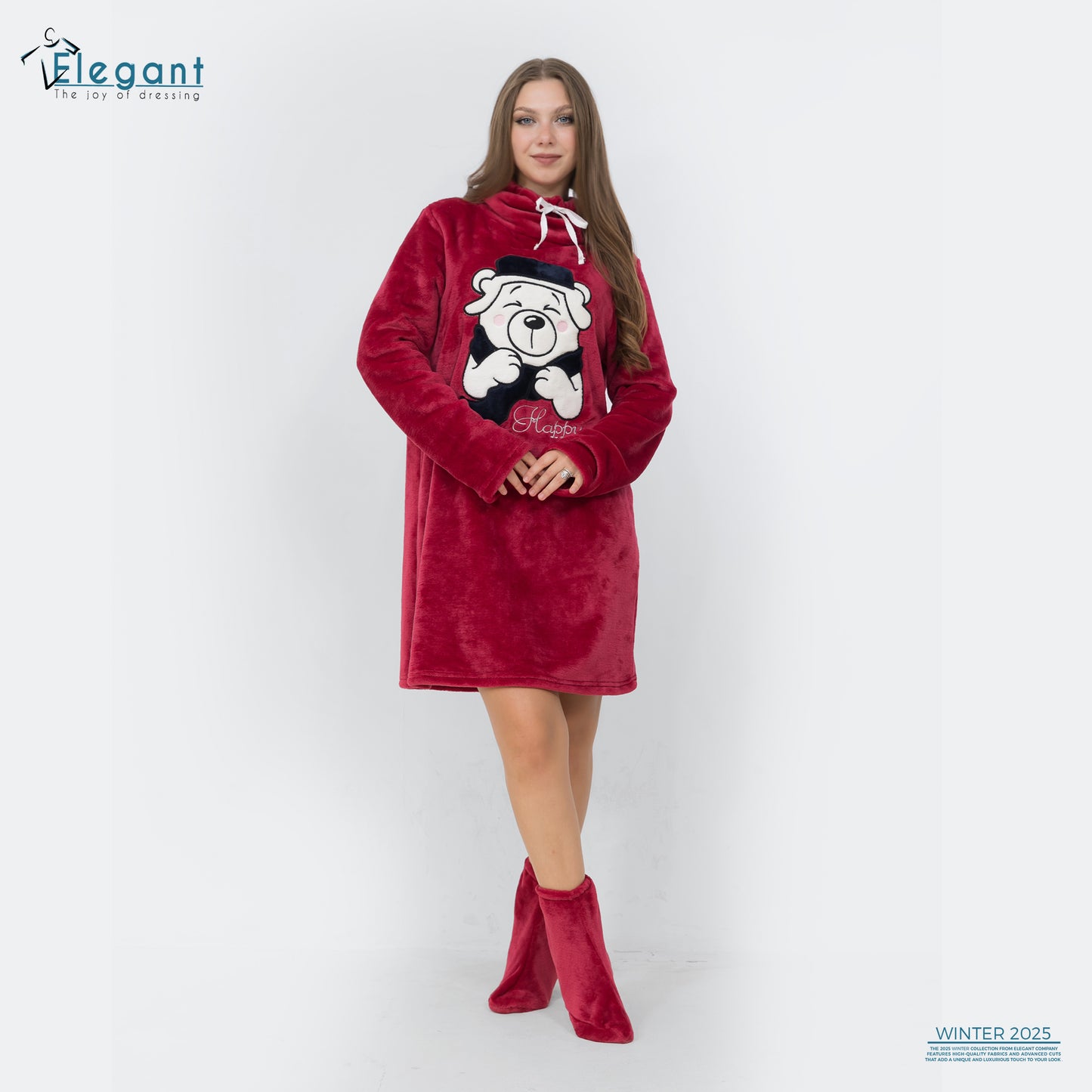 Nightshirt with Footwear - Maroon - Happy Winter