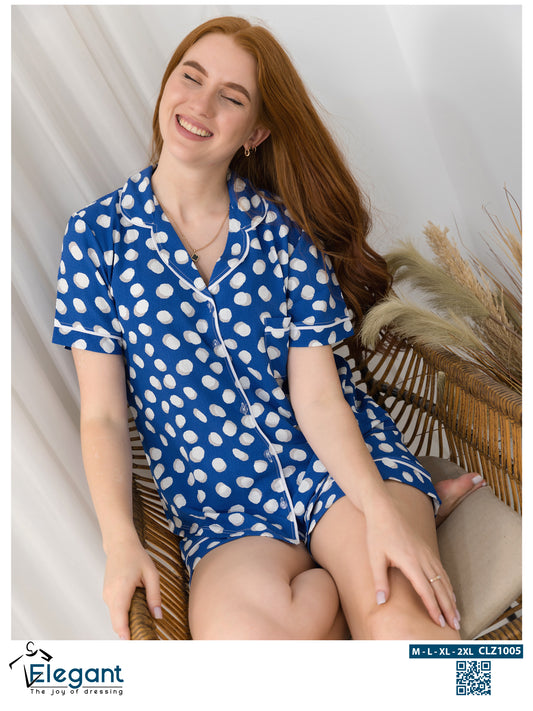 Woven Viscose Classic PJ Shorts - Blue dots white