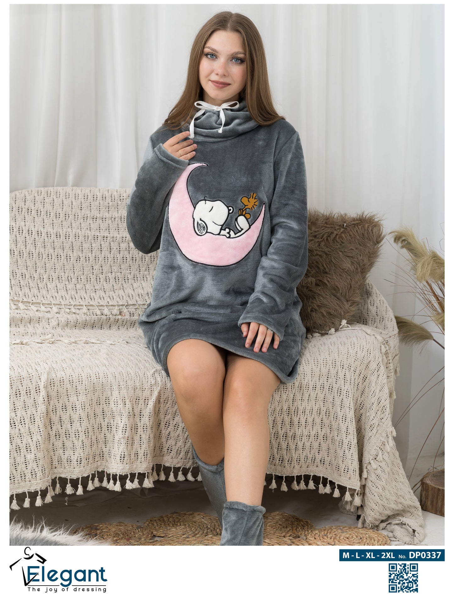 Nightshirt with Footwear - Dark Grey - Snoopy on the moon