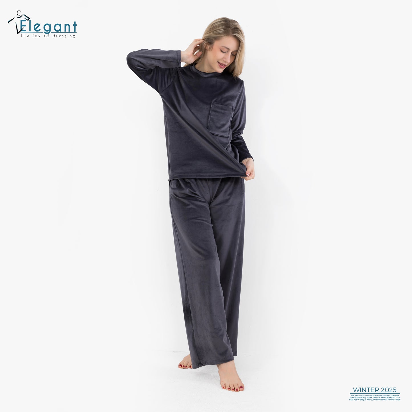 Velvet Pockets Pj Wide Leg - Dark Grey