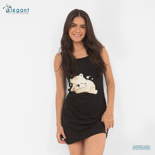 Straps Nightshirt Cotton Black - Sleepy Bear
