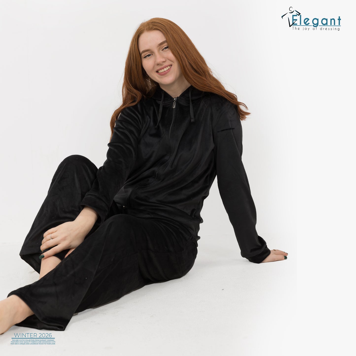 Velvet Zipper Wide Leg with Hood - Black