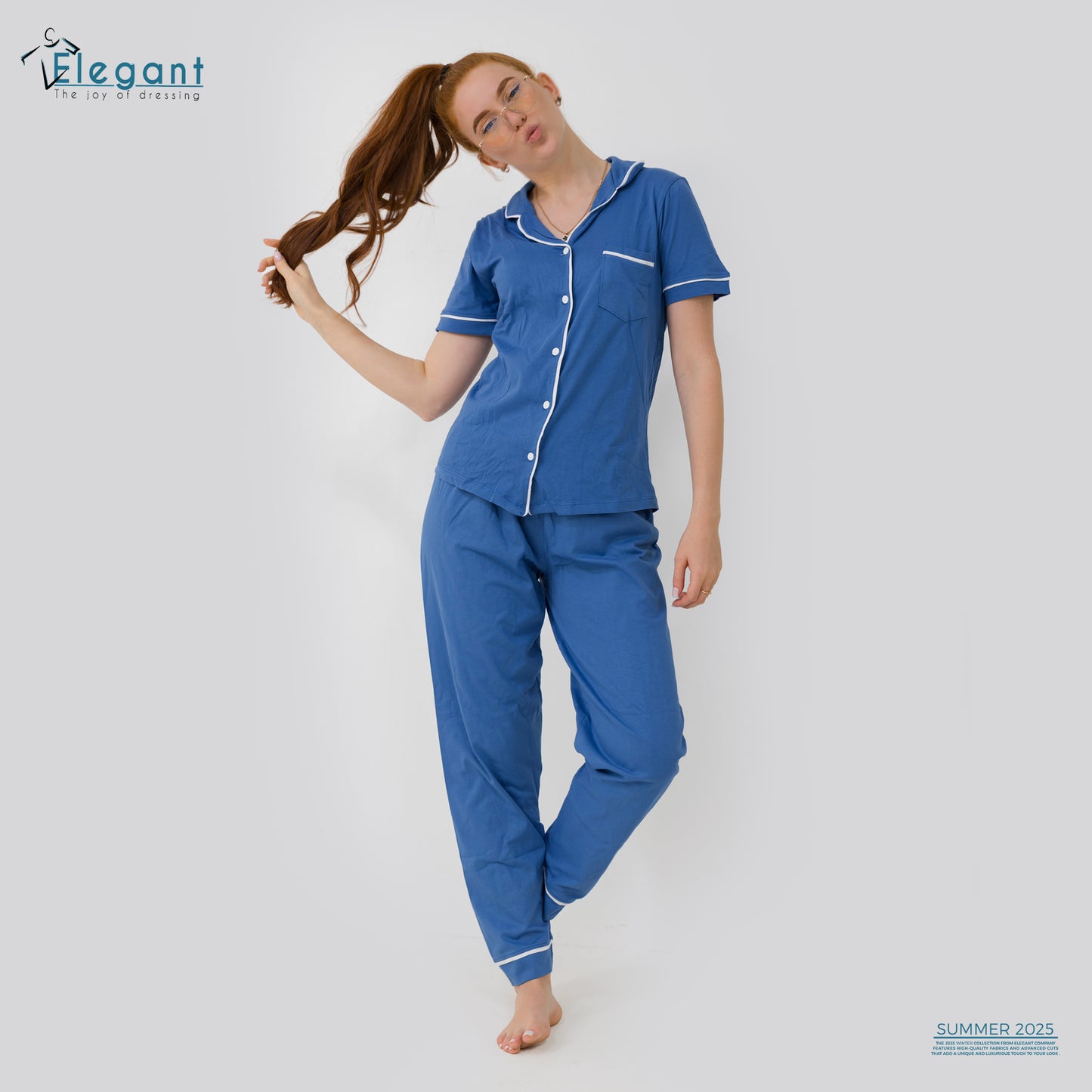 Classic PJ Pants Cotton Plain - Cool Blue