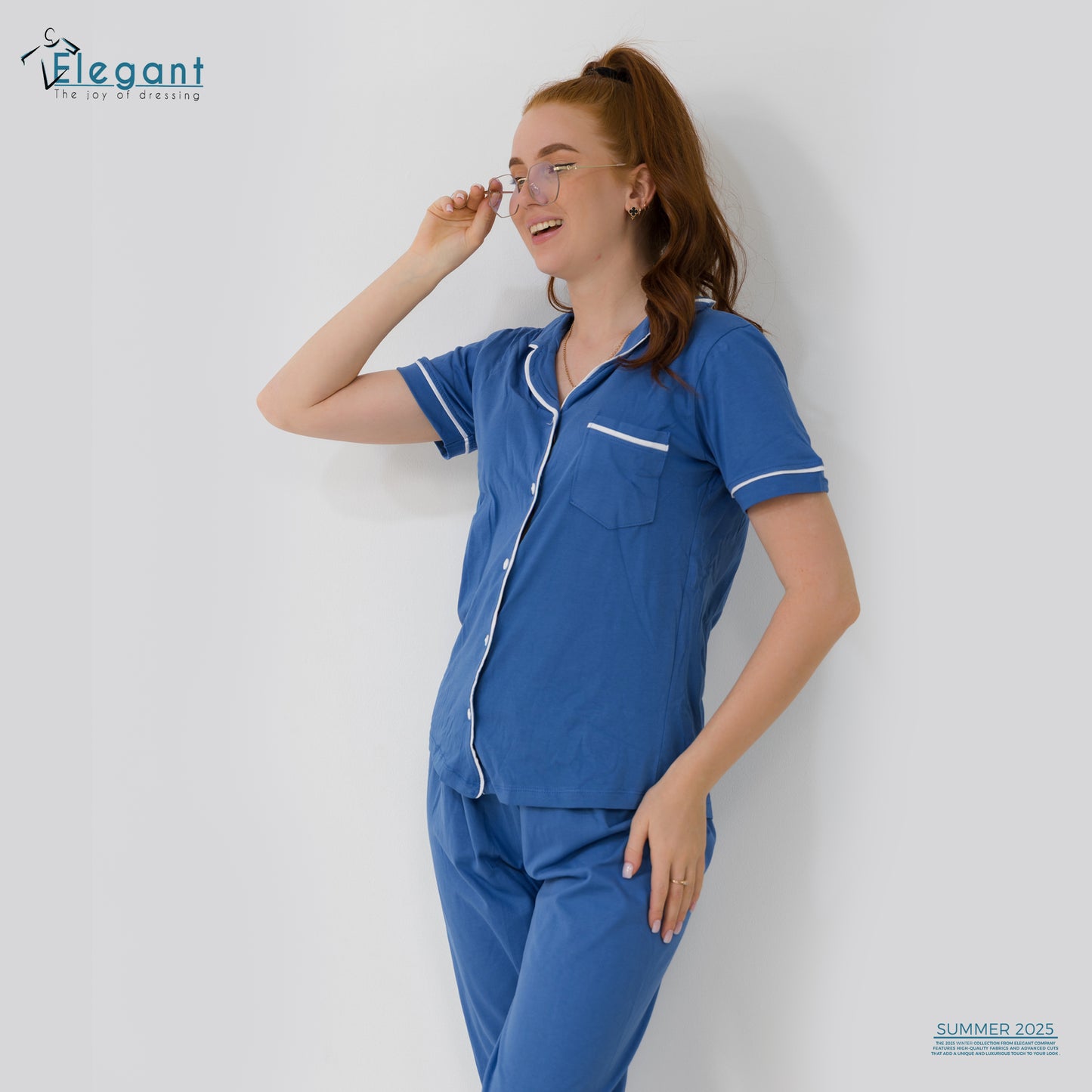 Classic PJ Pants Cotton Plain - Cool Blue