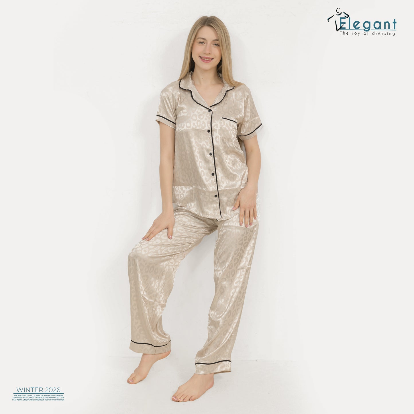 Satin Classic PJ Pants - Jacquard Champagne