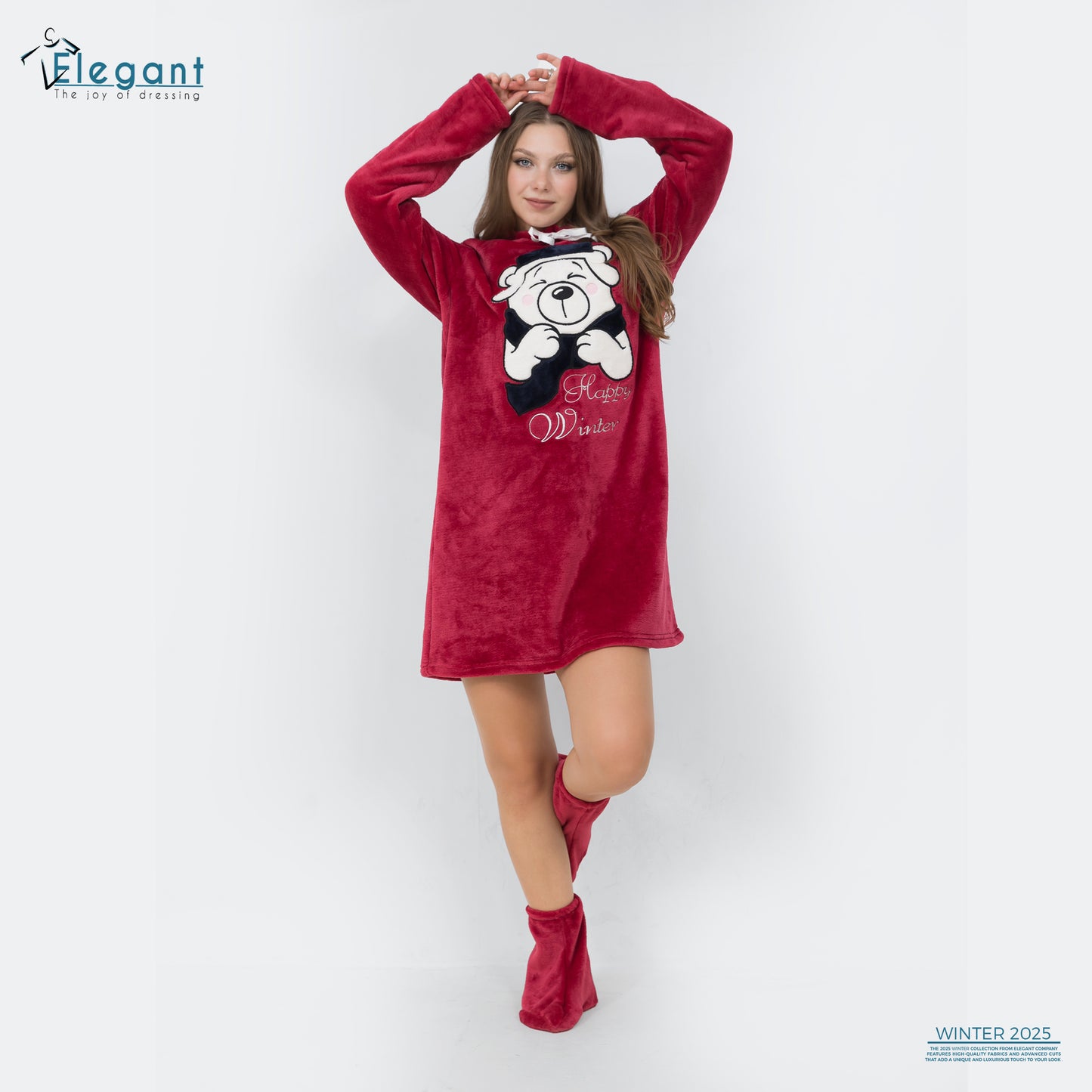 Nightshirt with Footwear - Maroon - Happy Winter
