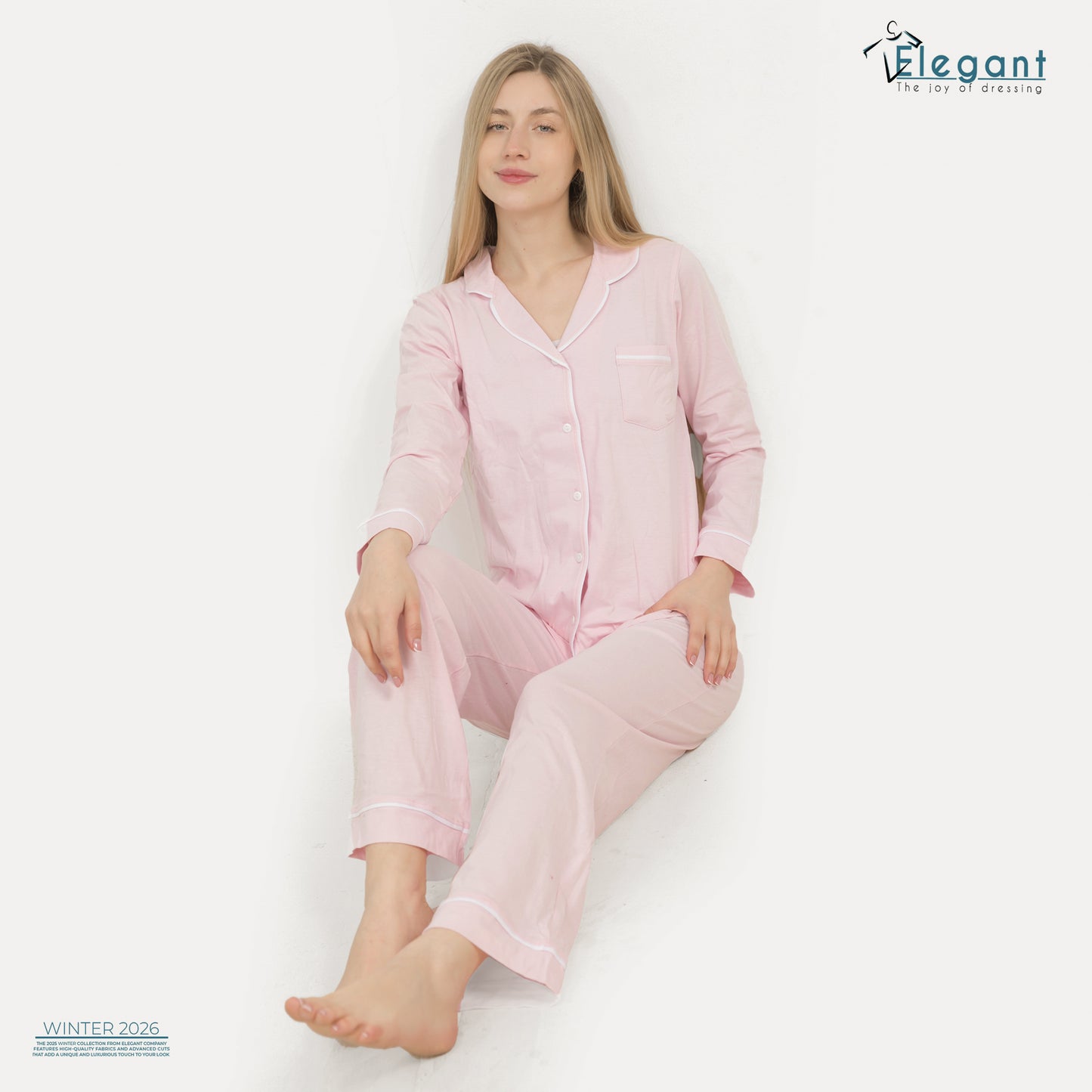 Cotton Long sleeves Wide Leg Classic PJ  - Baby Rose