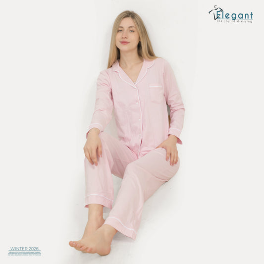 Cotton Long sleeves Wide Leg Classic PJ  - Baby Rose