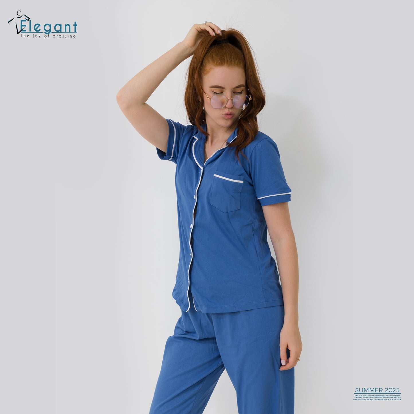 Classic PJ Pants Cotton Plain - Cool Blue