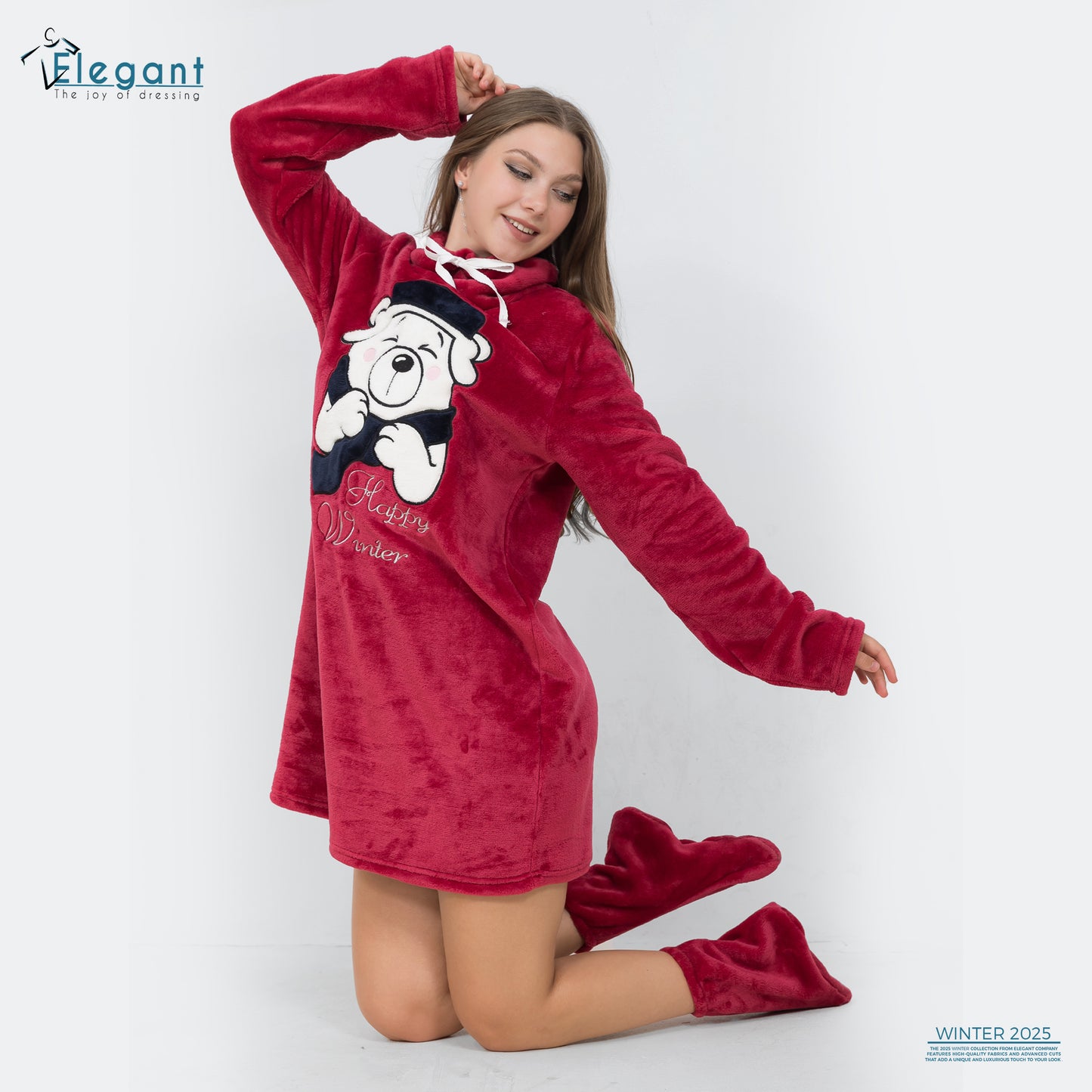 Nightshirt with Footwear - Maroon - Happy Winter