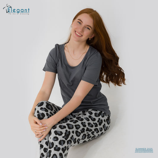 PJs Pants Cotton Basic - Grey Leopard