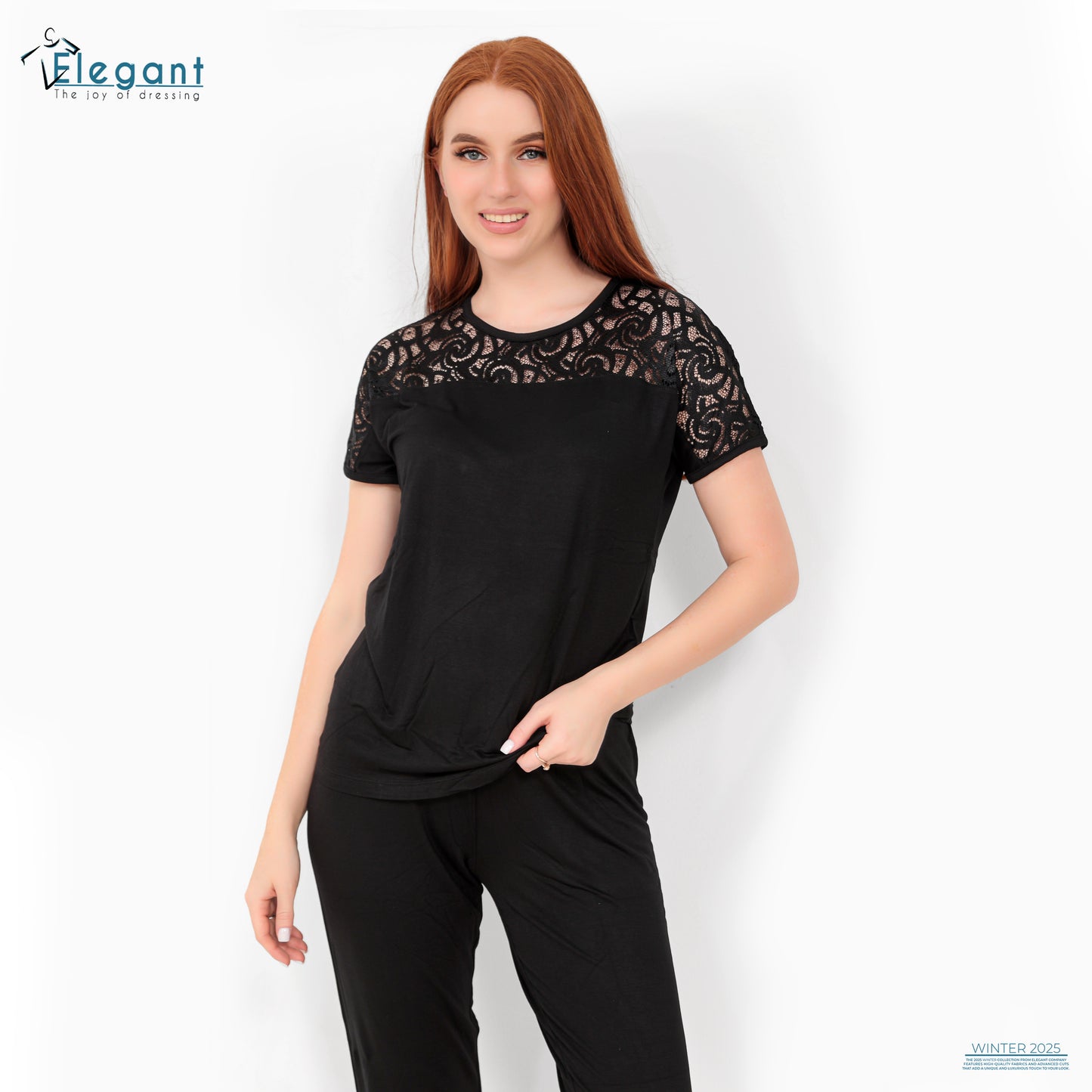 PJ Pant Viscose - Shoulder Lace - Black