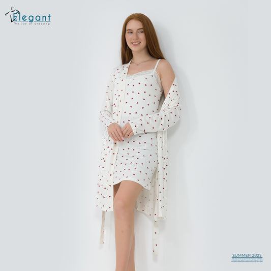 Set Viscose Nightshirt & Robe - white - Hearts