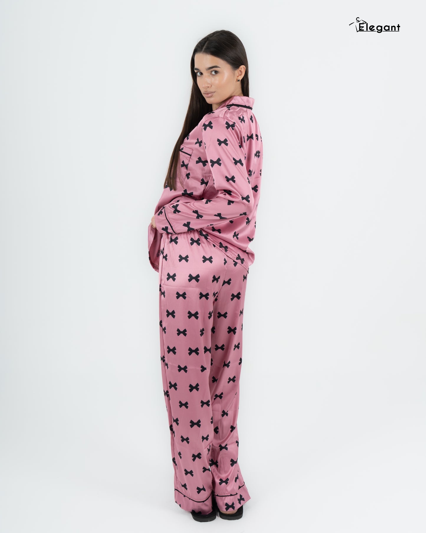 Satin Long sleeves Classic PJ Pants - Pink Bow Print