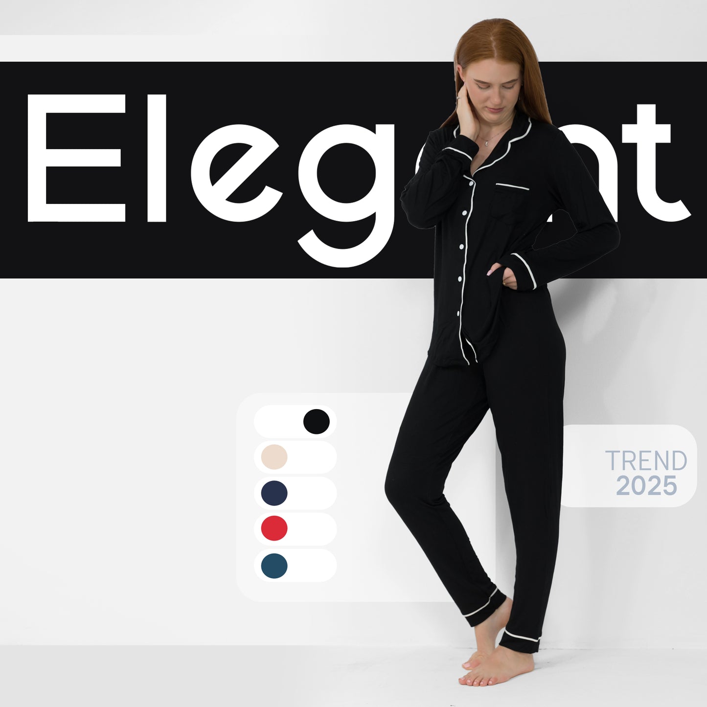 Soft Cotton Long sleeves Classic PJ Pants - Black