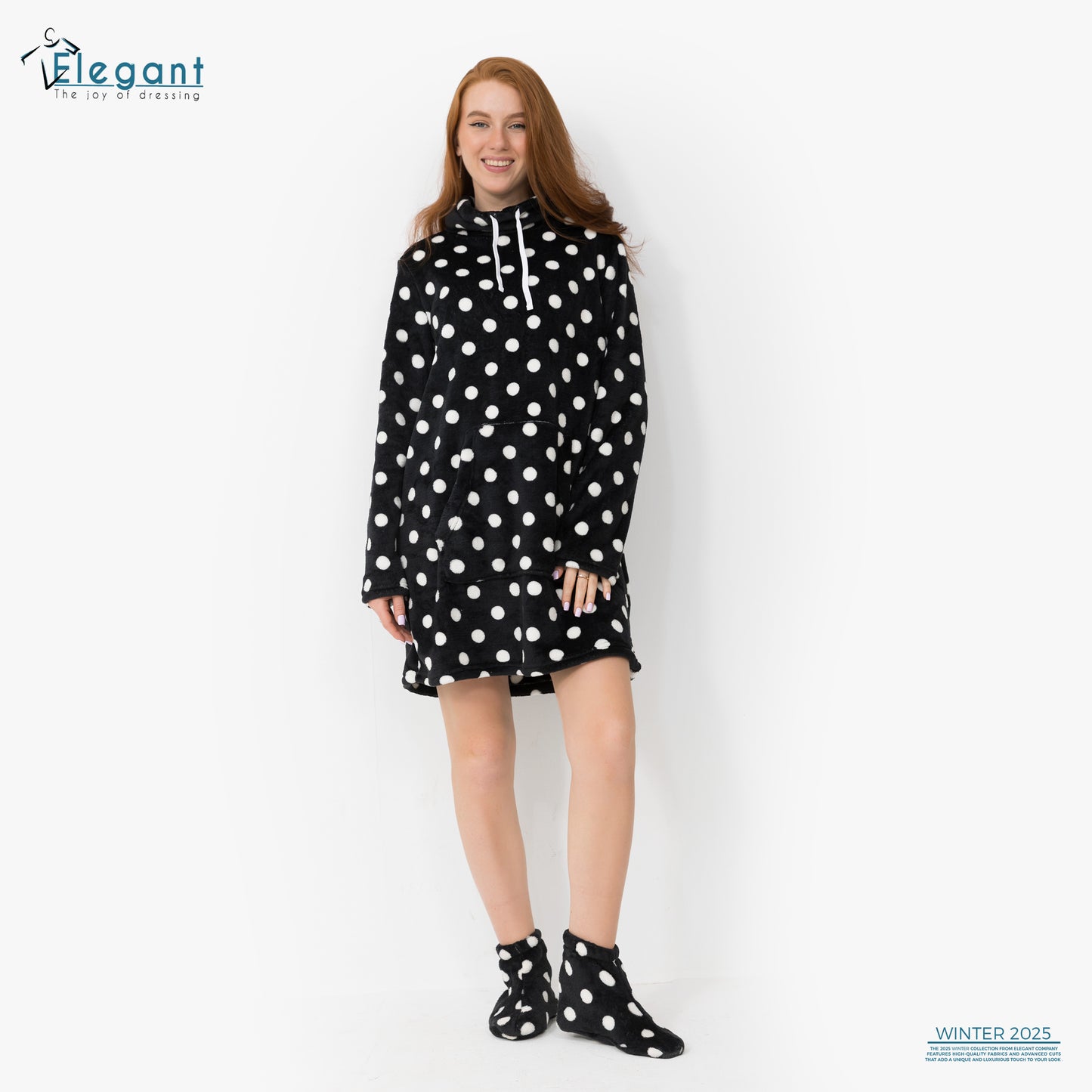 Nightshirt with Footwear - Black Dots