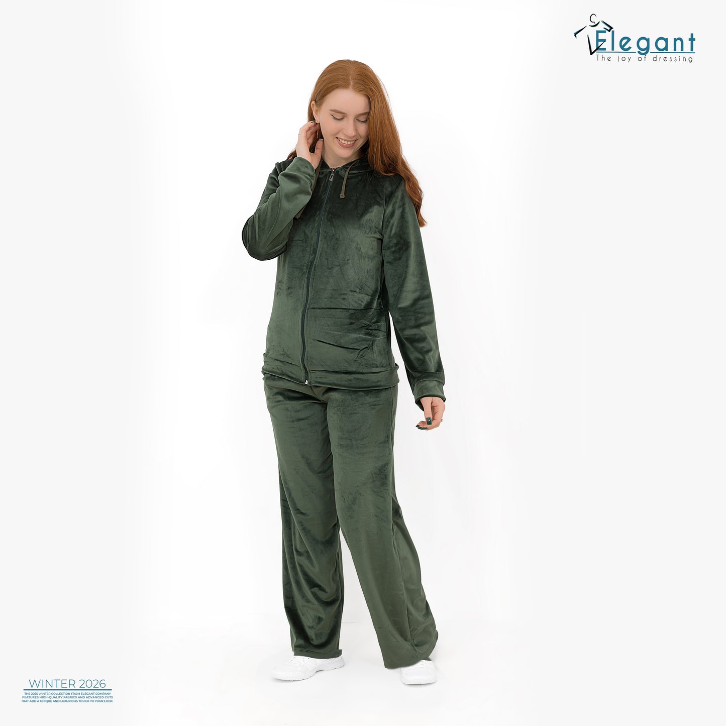 Velvet Zipper Wide Leg with hood - Emerald Green