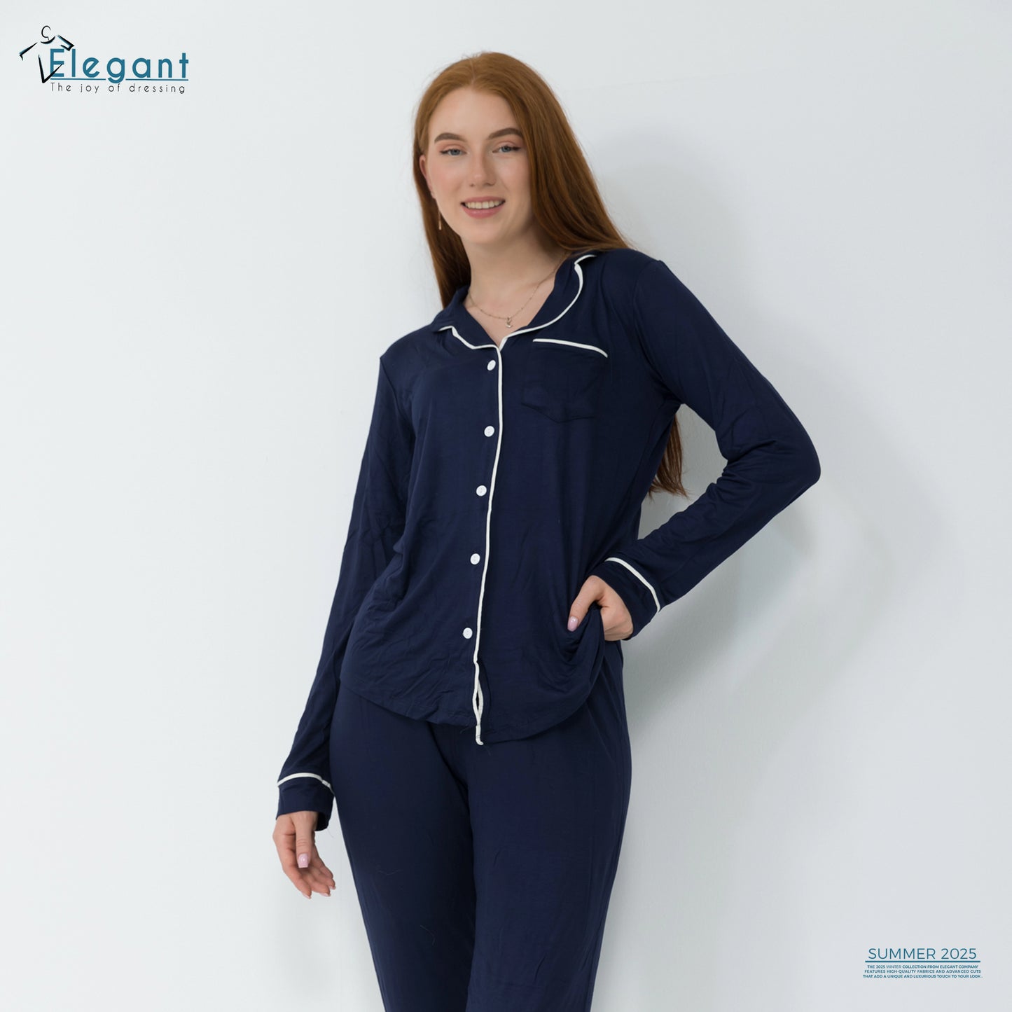 Soft Cotton Long sleeves Classic PJ Pants -Navy