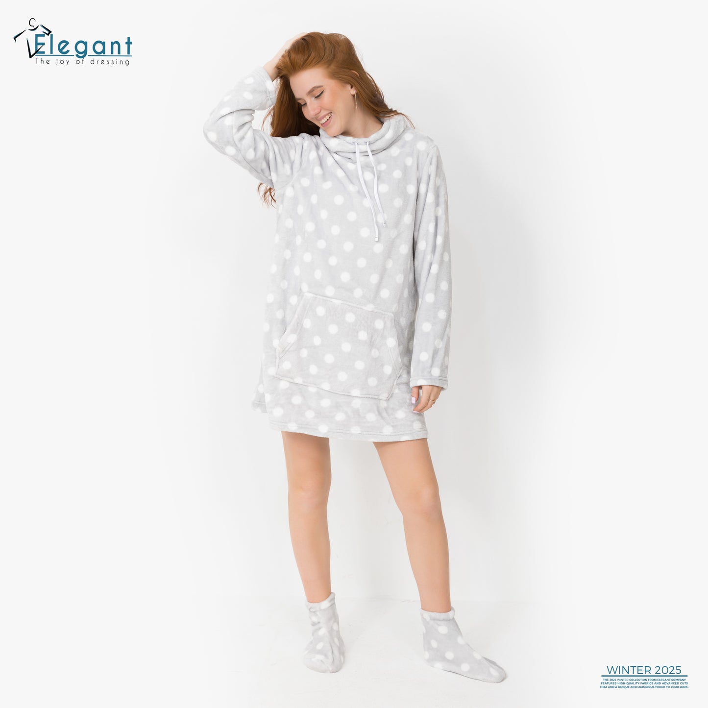 Nightshirt with Footwear - Grey Dots
