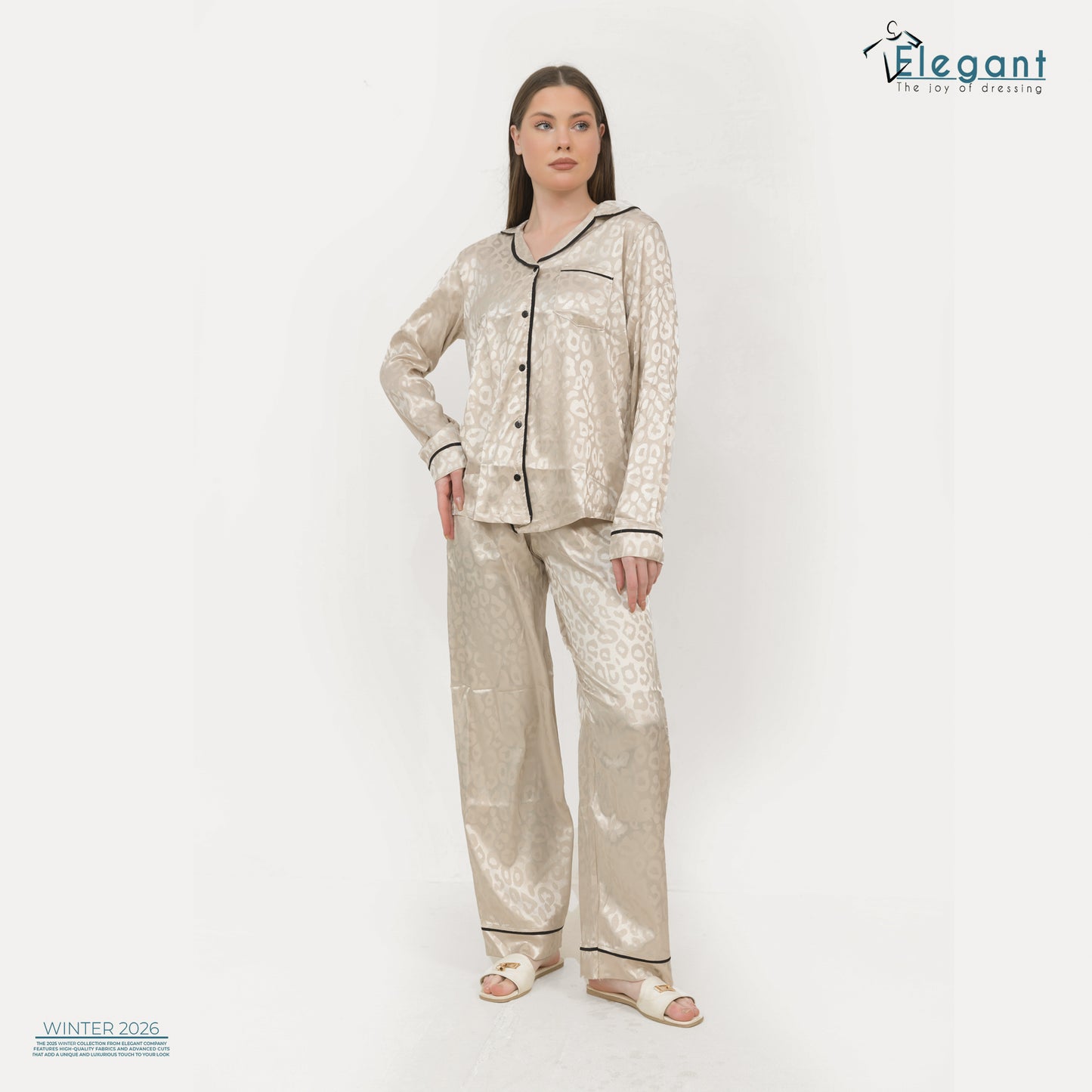 Satin Long sleeves Classic PJ Pants - Jacquard Champaign