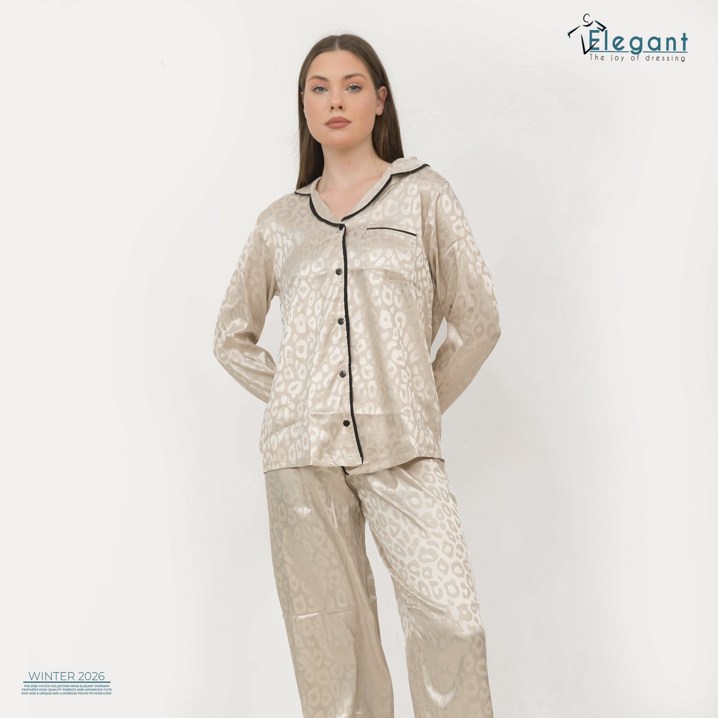 Satin Long sleeves Classic PJ Pants - Jacquard Champaign