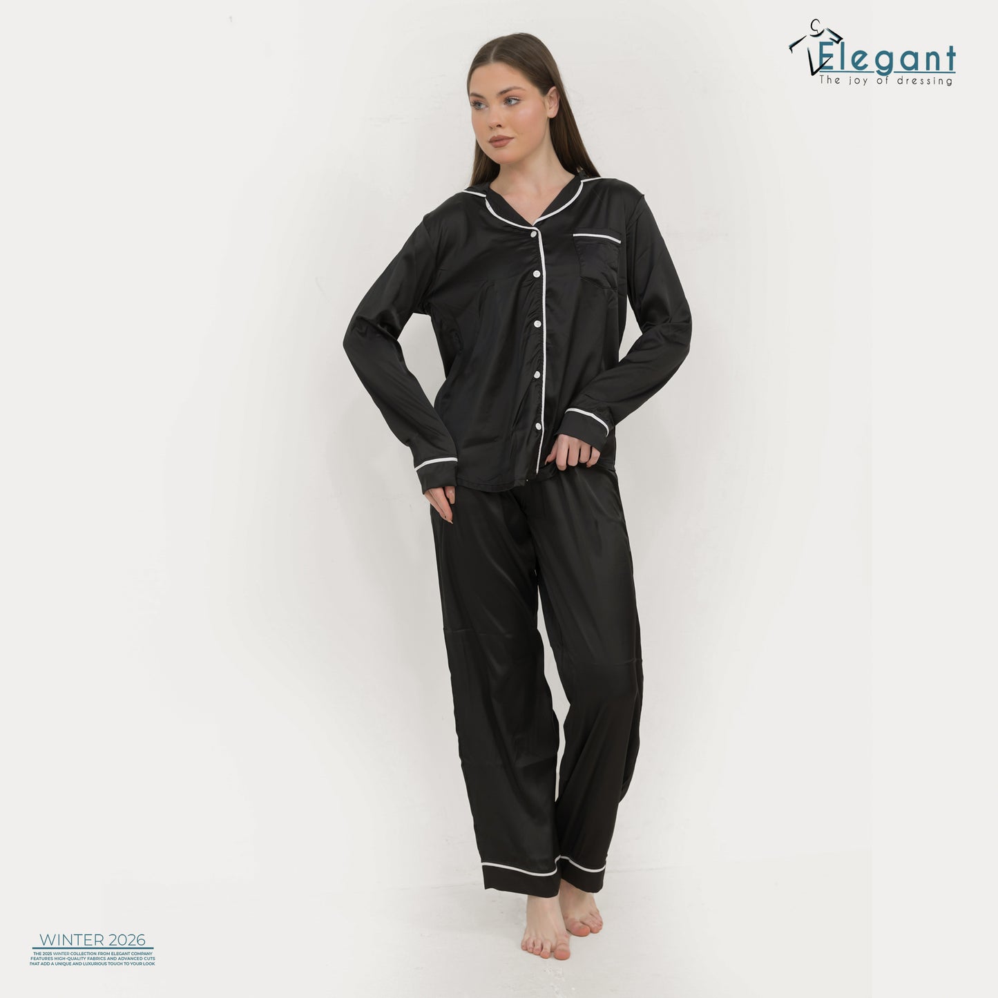 Satin Long sleeves Classic PJ Pants - Black