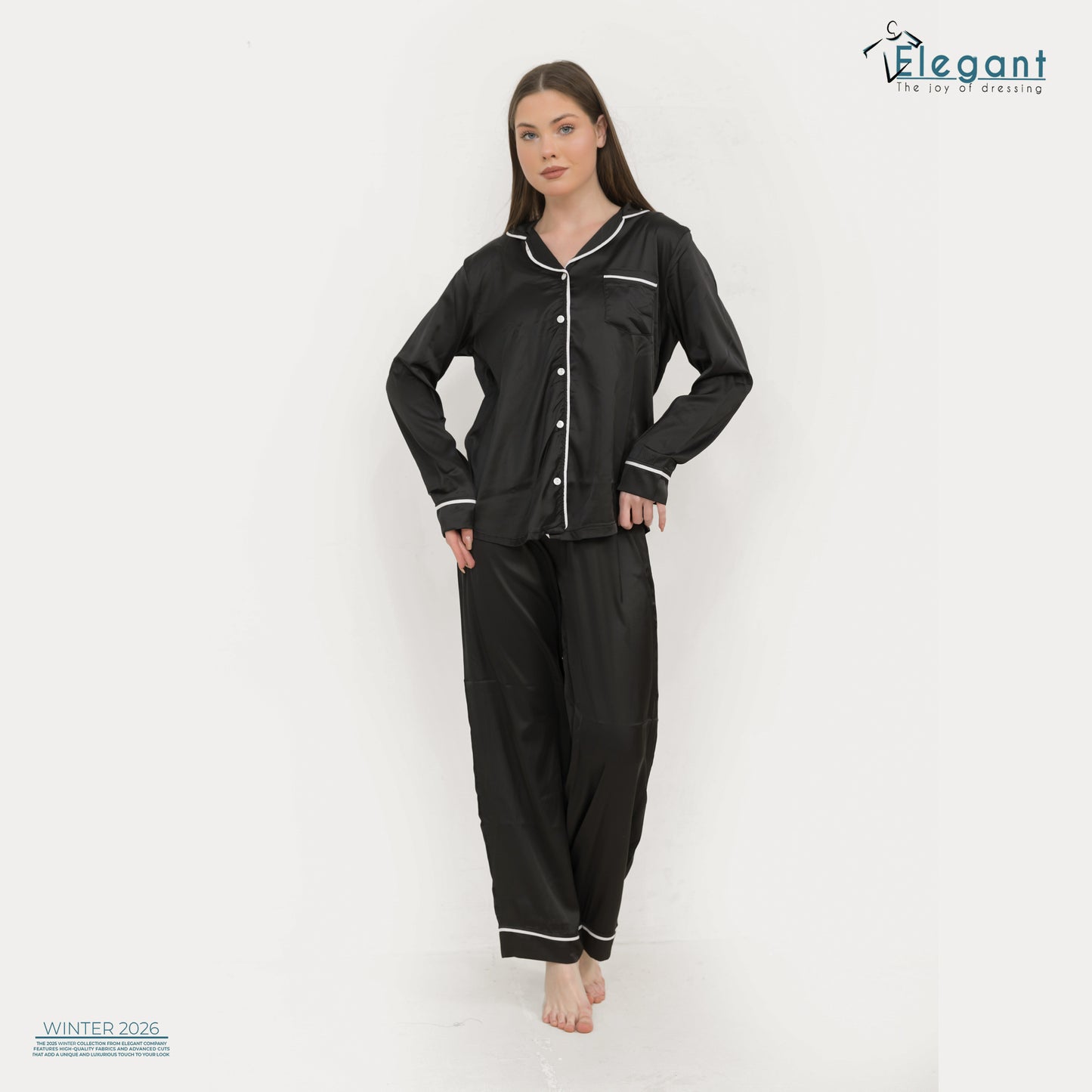 Satin Long sleeves Classic PJ Pants - Black