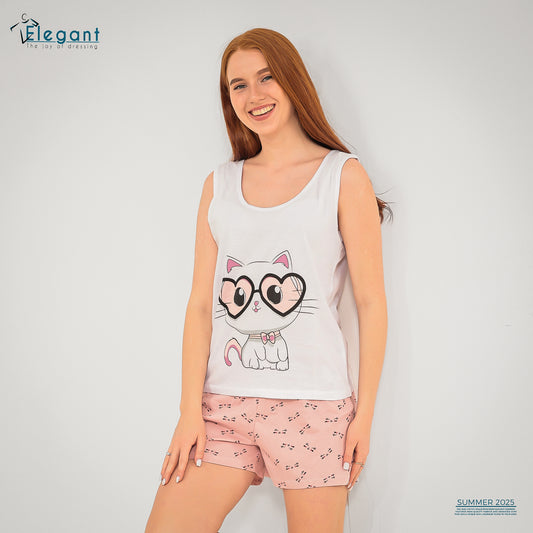 PJ short Cotton White - Cat Sunglasses