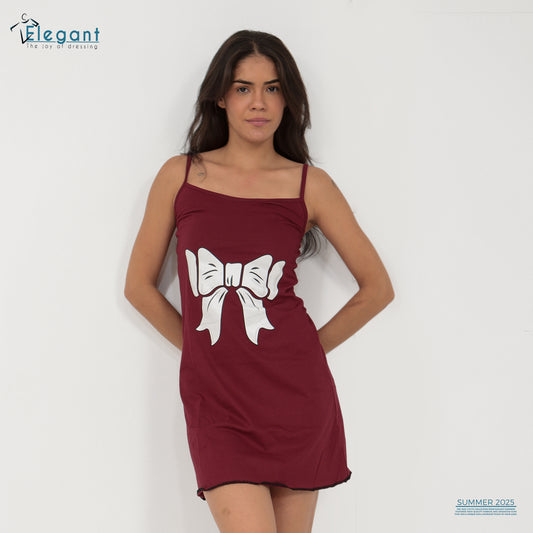 Straps Nightshirt Cotton Burgundy - Bow