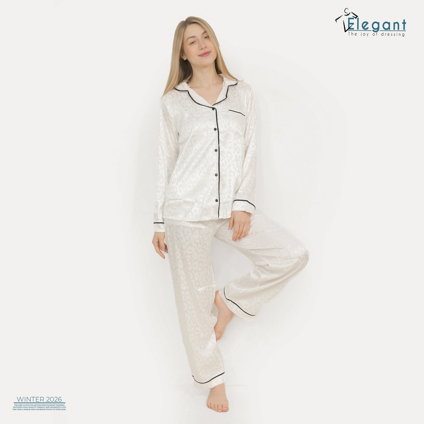 Satin Long sleeves Classic PJ Pants - Jacquard White