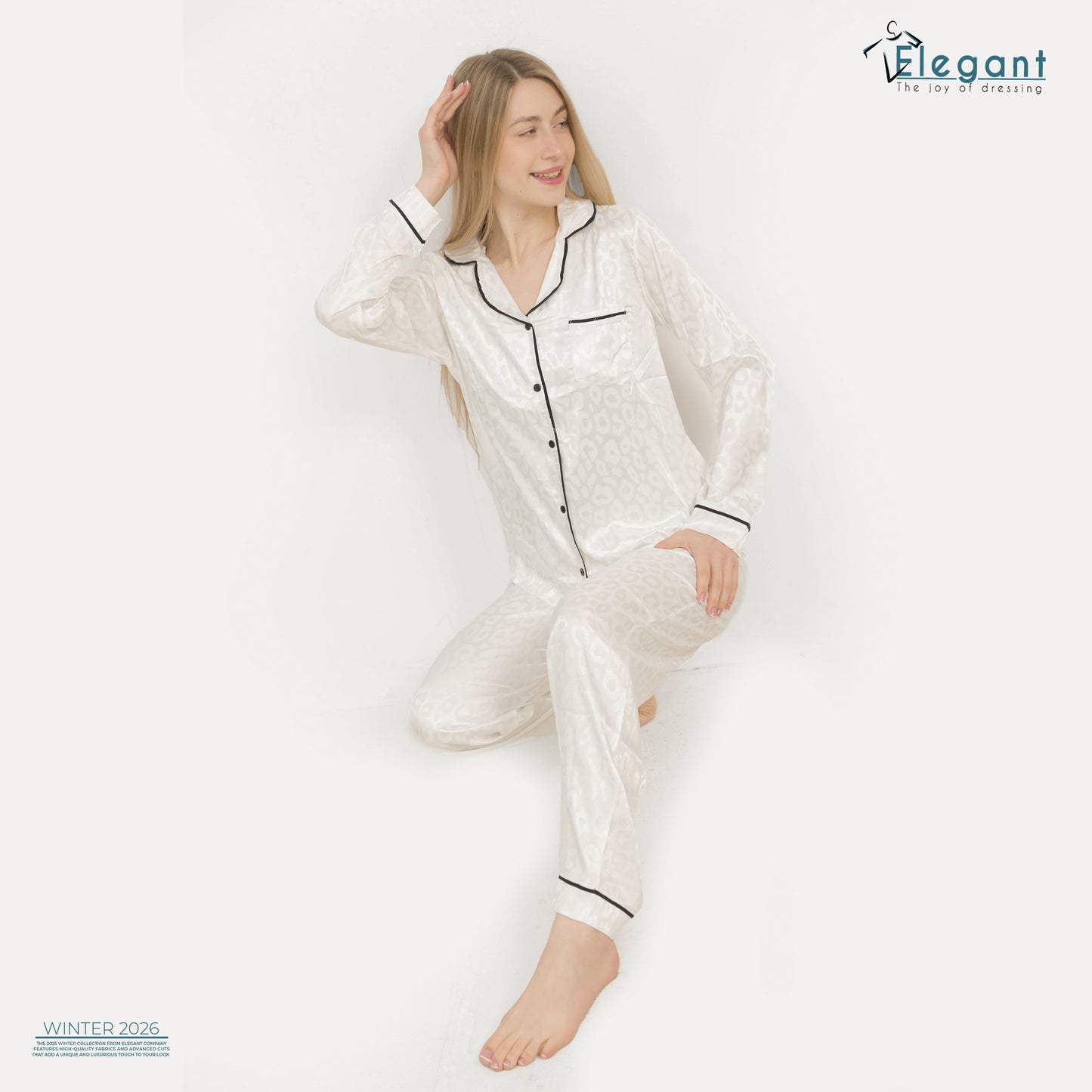 Satin Long sleeves Classic PJ Pants - Jacquard White