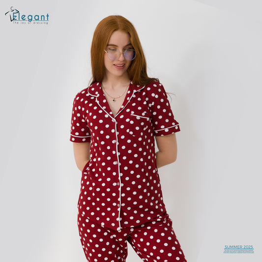 Classic PJ Pants Cotton - Burgundy Polka Dots