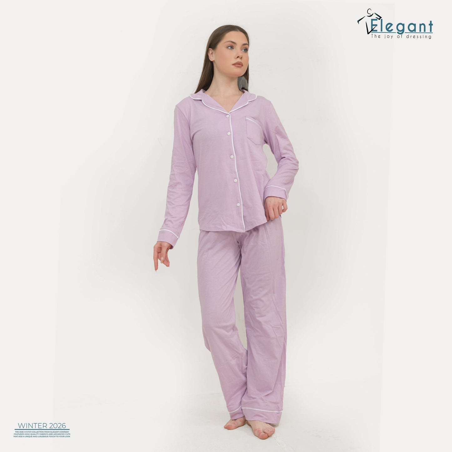 Cotton Long sleeves Wide Leg Classic PJ  - Lavander