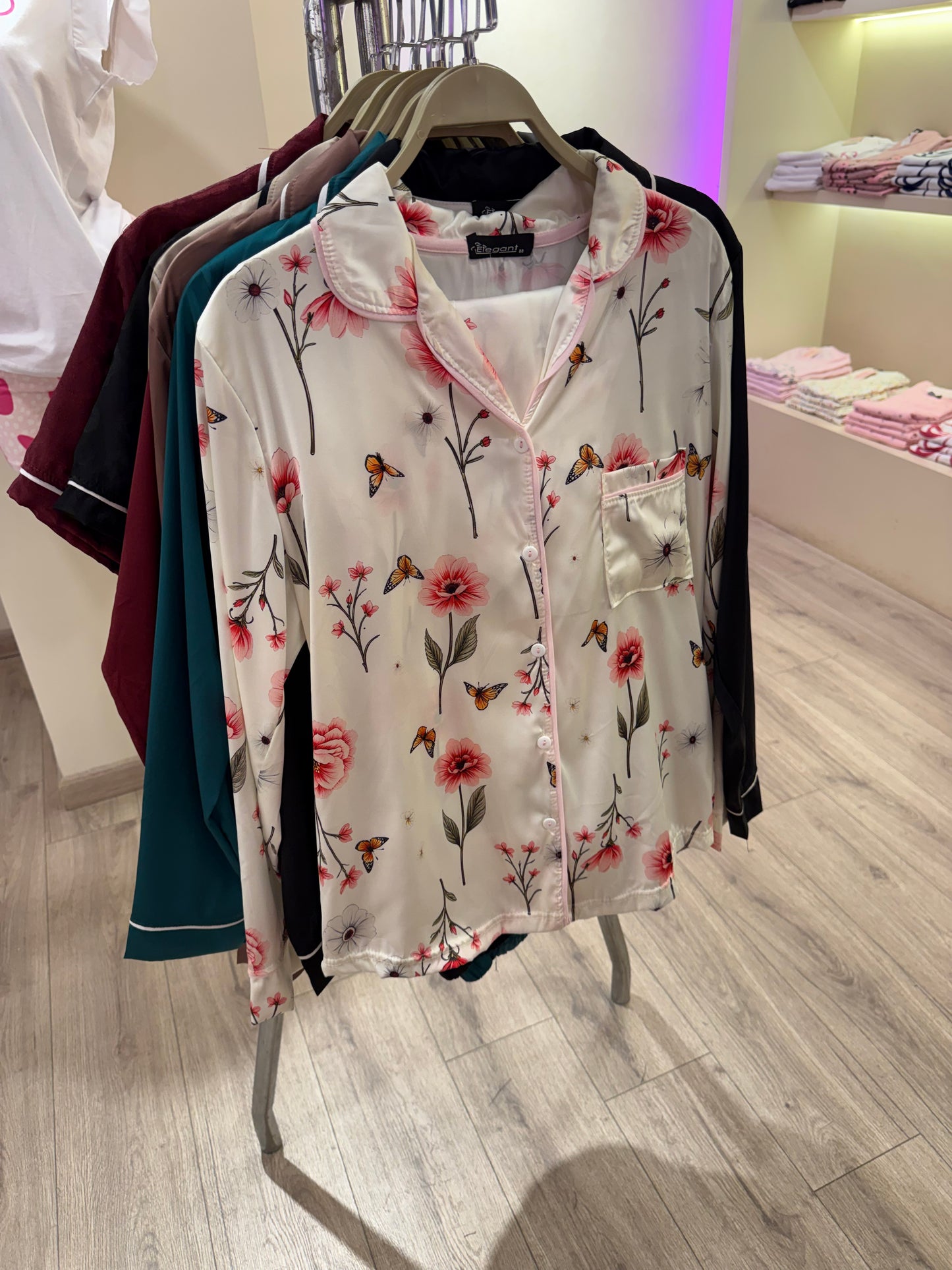 Satin Long sleeves Classic PJ Pants Offwhite - Spring Blooming