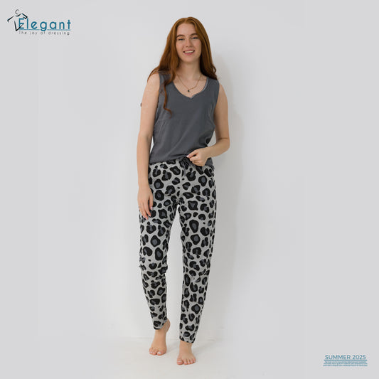 PJ Pants Cotton Sleeveless - Grey/ Grey leopard