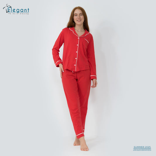 Cotton Long sleeves Classic PJ Pants - Red