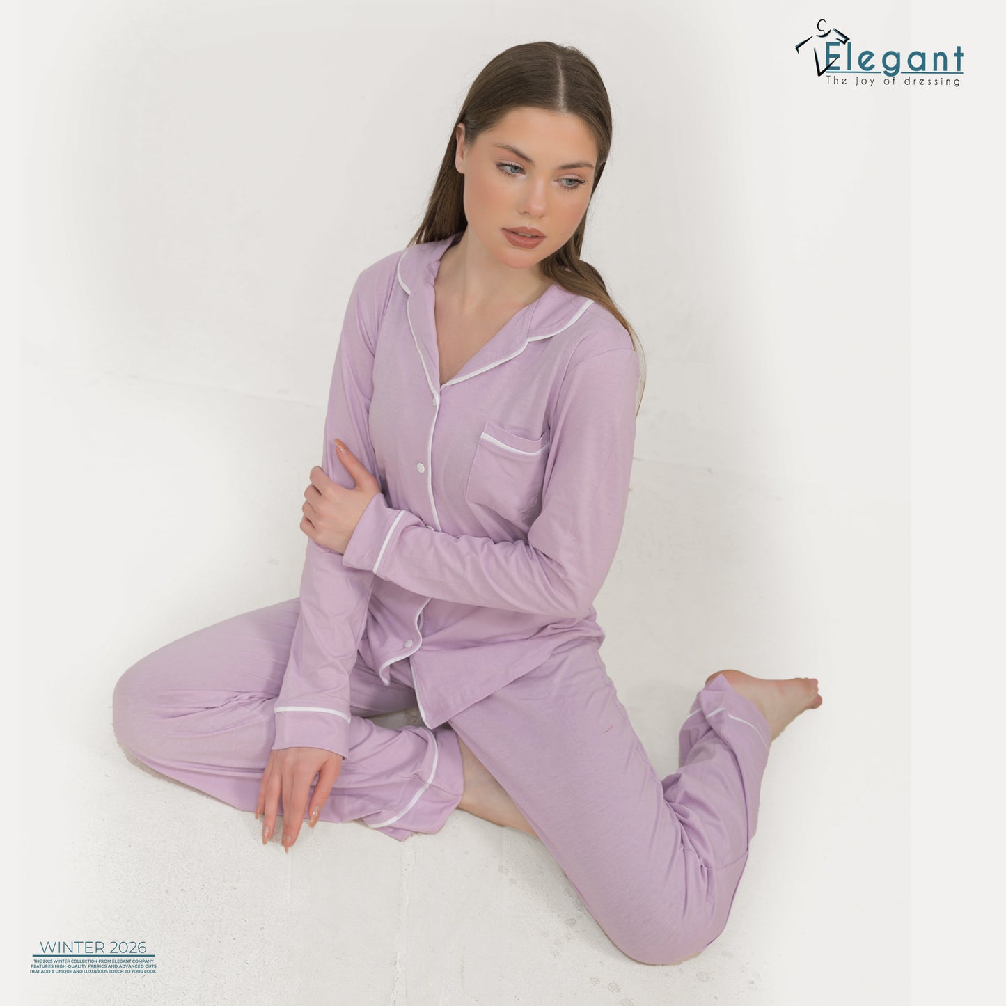 Cotton Long sleeves Wide Leg Classic PJ  - Lavander
