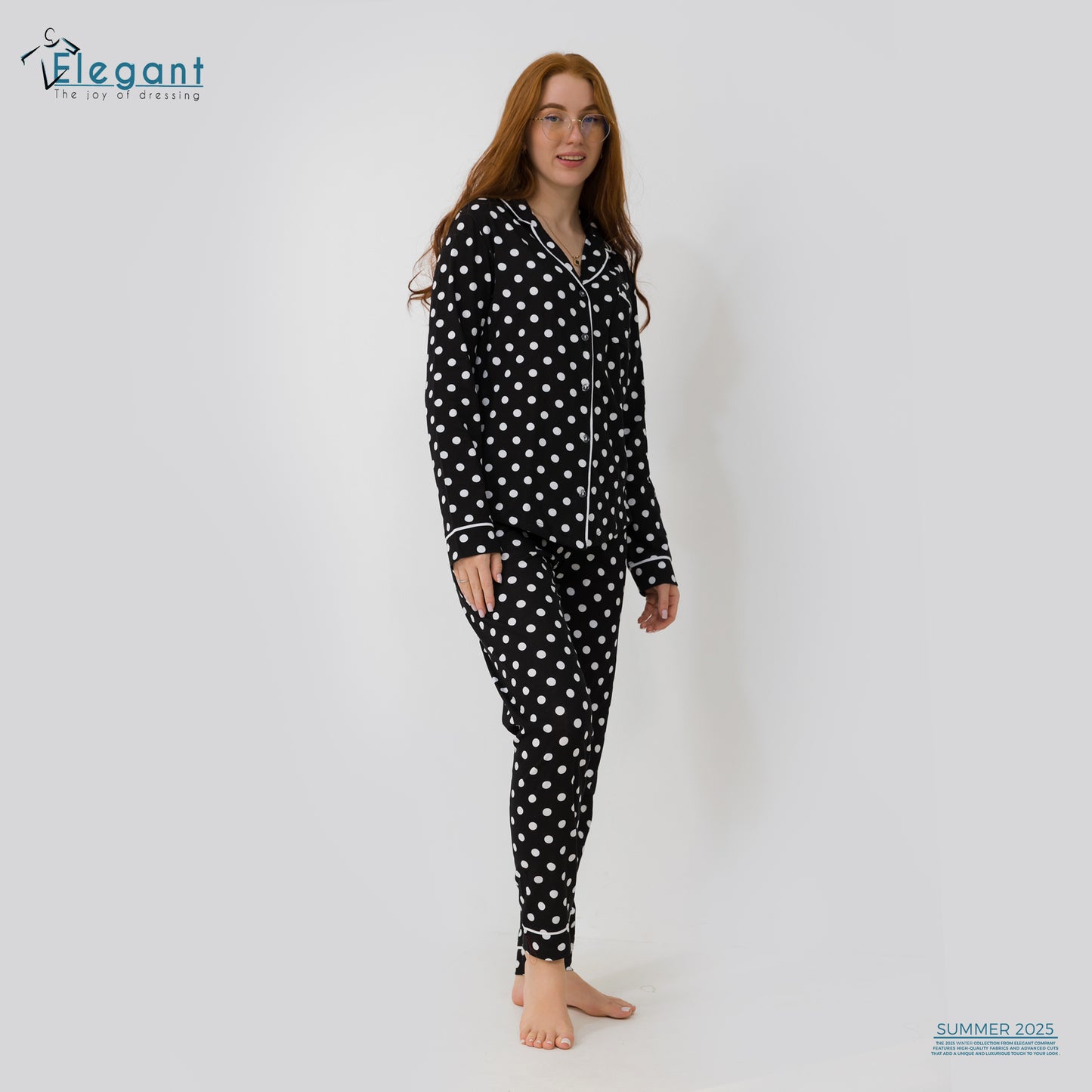 Cotton Long sleeves Classic PJ Pants - Black Polka Dots