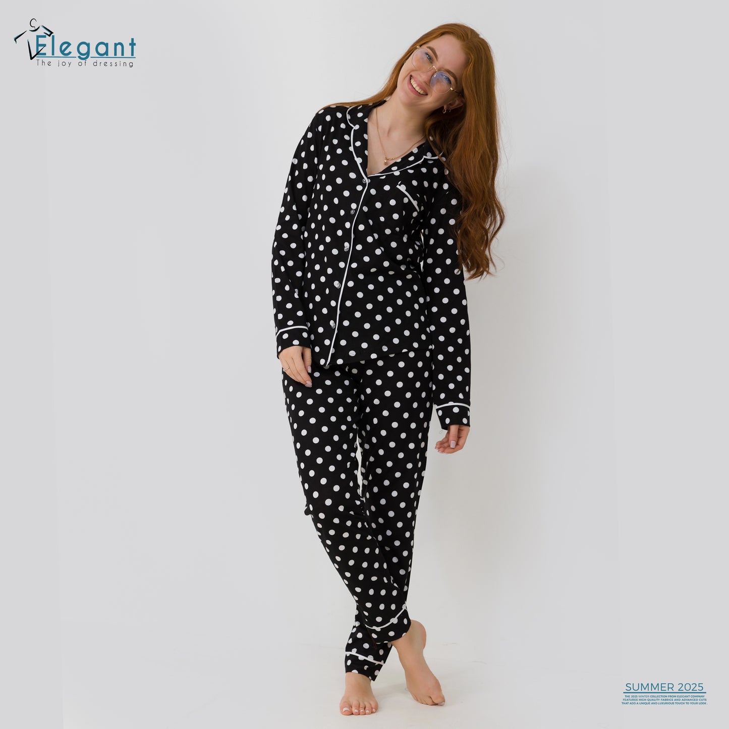 Cotton Long sleeves Classic PJ Pants - Black Polka Dots