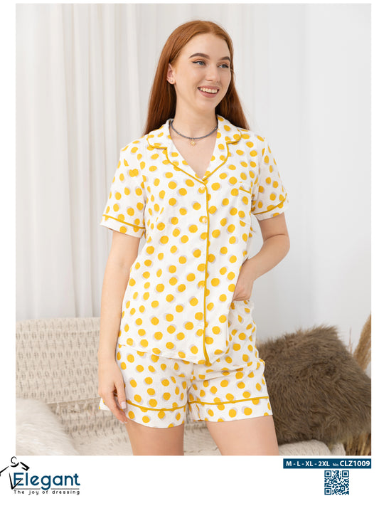 Woven Viscose Classic PJ Shorts - White dots yellow
