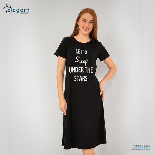 Midi Nightshirt cotton Black - Let's Sleep under the stars