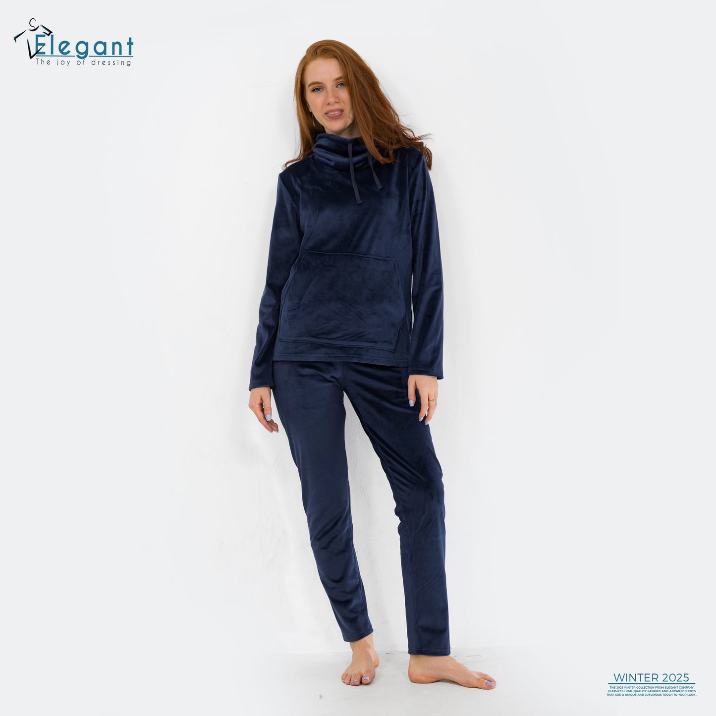 Velvet High neck PJ - Navy