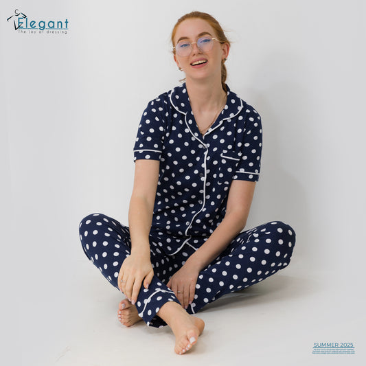 Classic PJ Pants Cotton - Navy Polka Dots