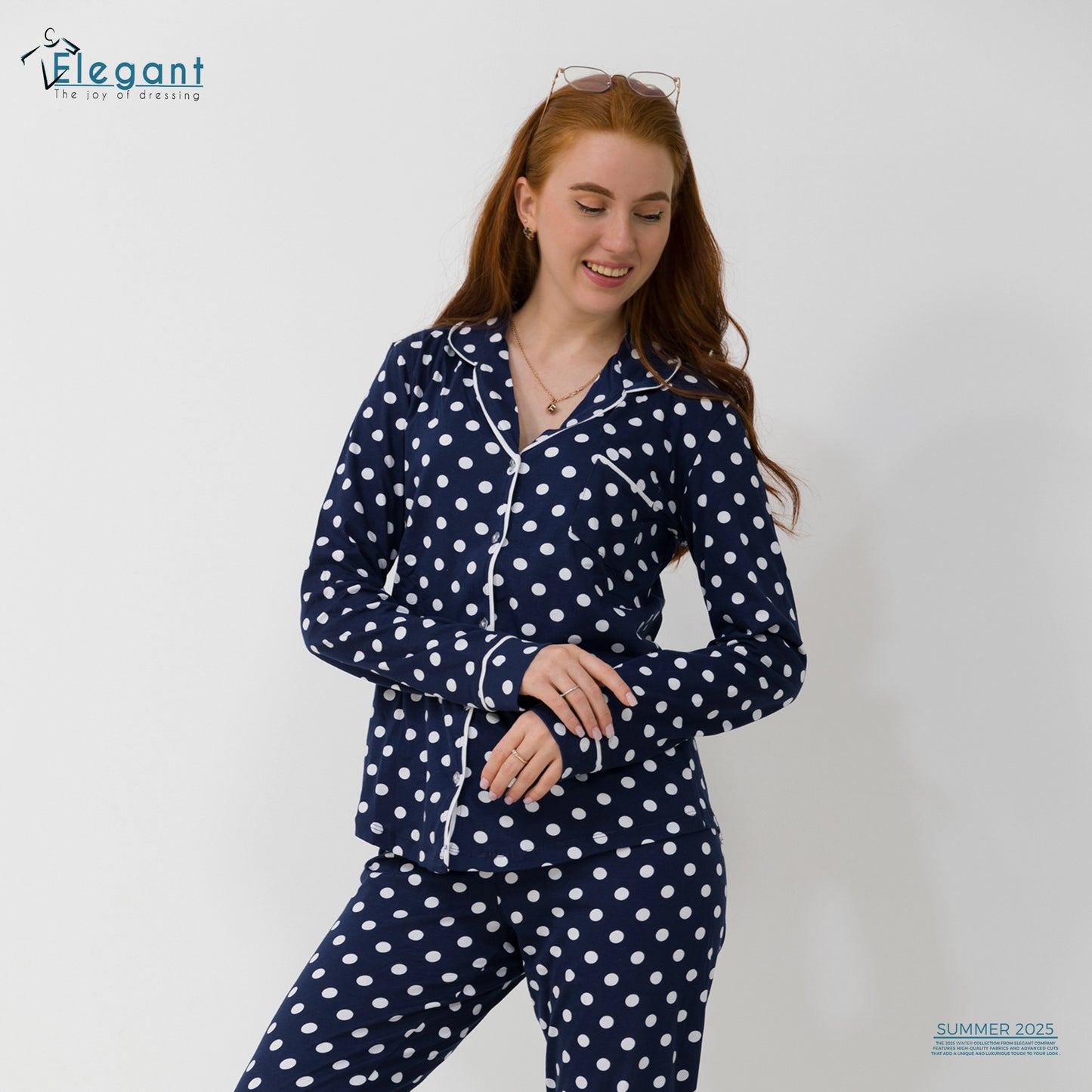 Cotton Long sleeves Classic PJ Pants - Navy Polka Dots